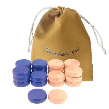 13 Blue Crokinole Discs - Premium Hard Maple - Tournament Size 1 - 1/4" - Plus 1 Extra Disc - Bag Included - Crokinole Europe