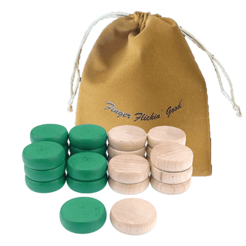 13 Green Crokinole Discs - Premium Hard Maple - Tournament Size 1 - 1/4" - Plus 1 Extra Disc - Bag Included - Crokinole Europe