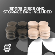 26 Black/Wooden Crokinole Discs - Premium Hard Maple - Tournament Size 1 - 1/4" - Plus 2 Extra Discs - Bag Included - Crokinole Europe
