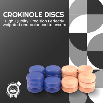 26 Blue/Wooden Crokinole Discs - Premium Hard Maple - Tournament Size 1 - 1/4" - Plus 2 Extra Discs - Bag Included - Crokinole Europe