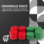 Crokinole Disc Set - 26 Green & Red Discs - 26 Crokinole Discs – Double Set of Tournament Regulation Wooden Pieces (1¼″) | Hard - Maple Game Pucks for Two Players - Crokinole Europe