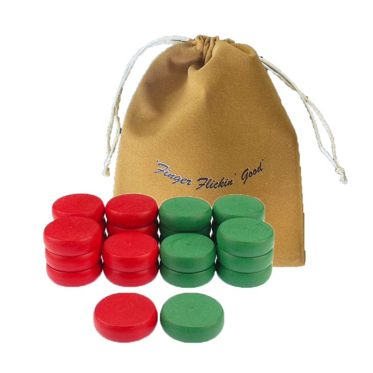 Crokinole Tournament Discs - 13 Geen and 13 Red - Size 1-1/4" - 24 Needed + 2 Spare Discs - Bag Included - Carrom Alternative - Crokinole Europe