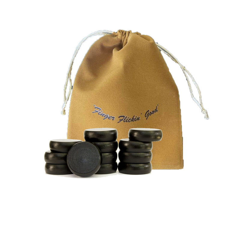 Crokinole Tournament Discs - Set of 13 Black Discs - Official Size 1-1/4" - Includes Bag - Carrom Alternative - Crokinole Europe