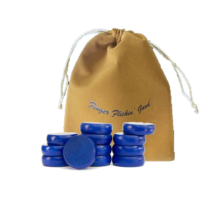Crokinole Tournament Discs - Set of 13 Blue Discs - Official Size 1-1/4" - Includes Bag - Carrom Alternative - Crokinole Europe