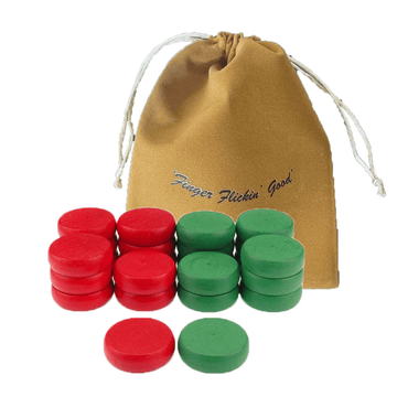 13 Red Crokinole Discs - Premium Hard Maple - Tournament Size 1 - 1/4" - Plus 1 Extra Disc - Bag Included - Crokinole Europe
