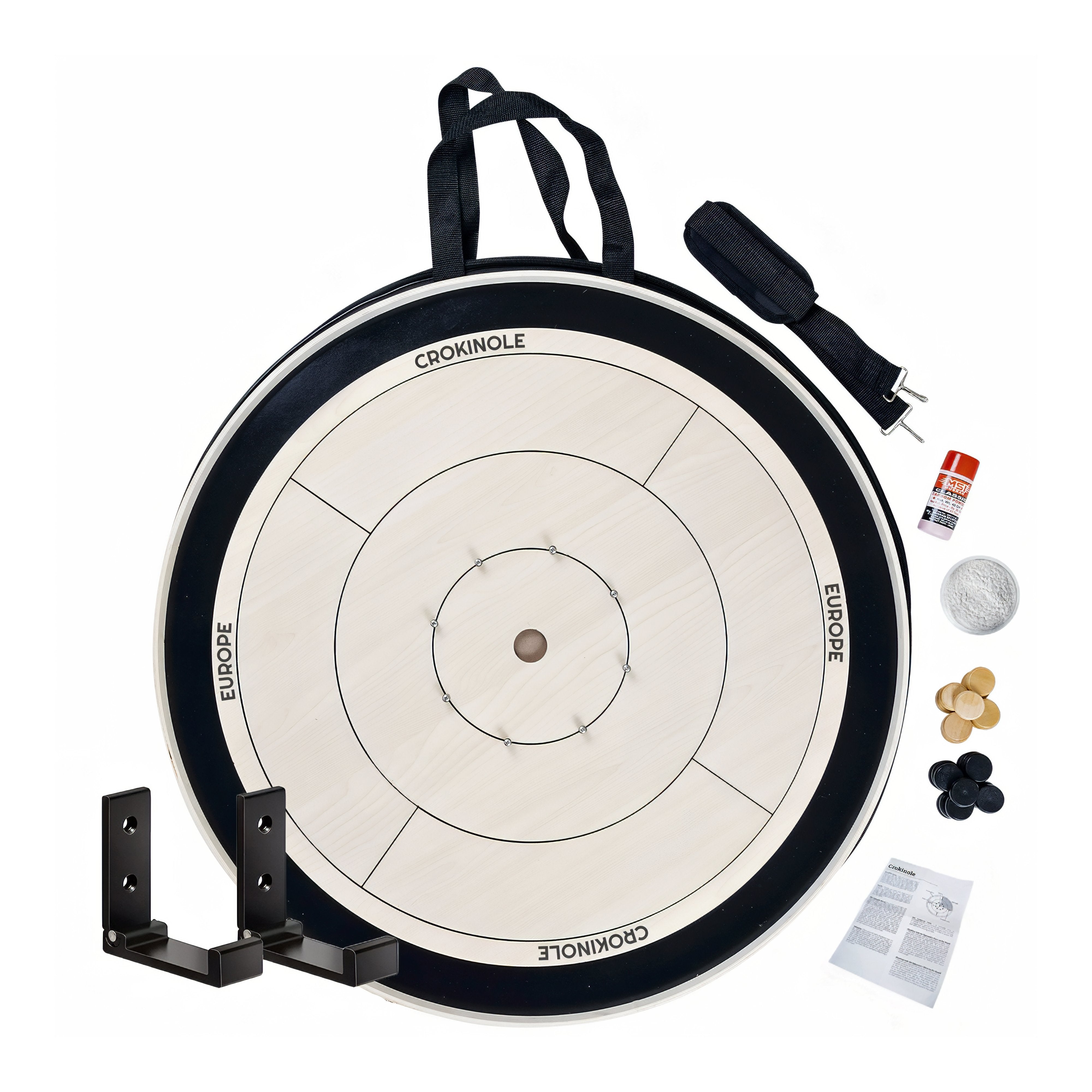 Complete Crokinole Game Set - Tournament Board, 26 Discs, Carrom Powder + Wall Mount & Bag - Strategic Board Game for Friends and Family