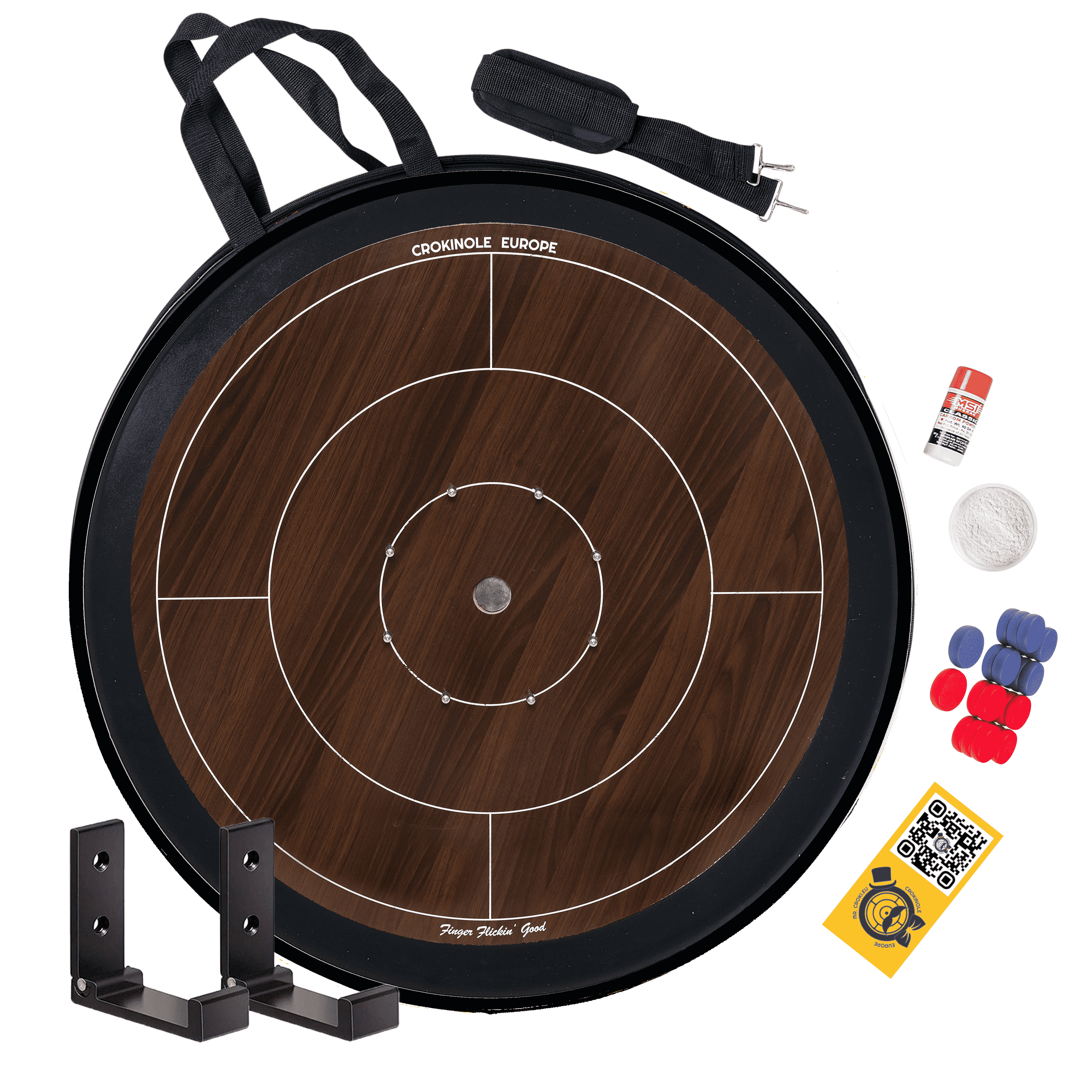 Gioco da Tavolo Crokinole - Tavolo per Tornei, Dischi, Polvere di Scivolamento + Kit da Montaggio a Muro e Borsa - Gioco da Tavolo Strategico per Amici e Famiglia