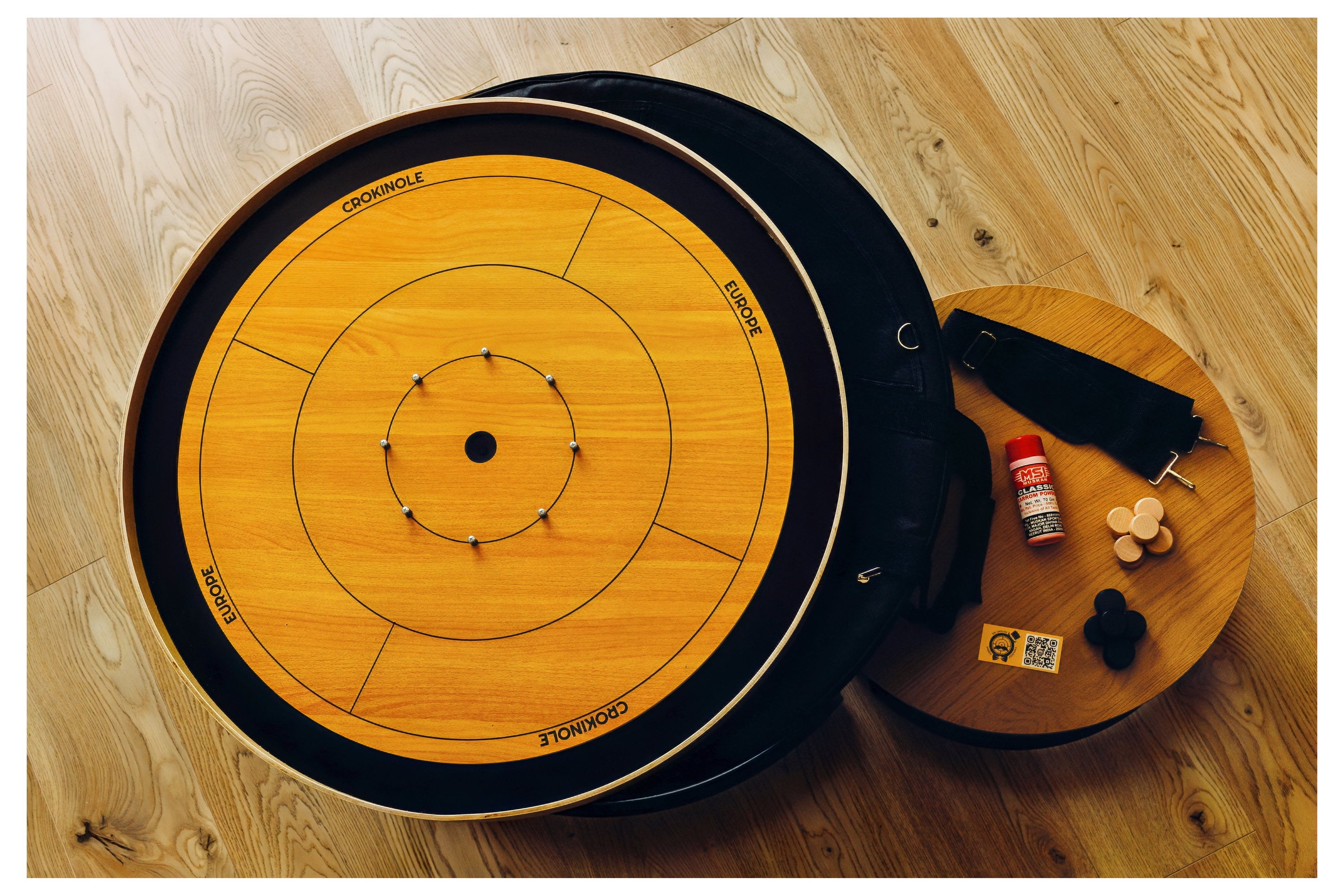 Gioco da Tavolo Crokinole - Tavola da Torneo + 26 Dischi + Polvere di Carrom - Dimensioni Ufficiali - Gioco Strategico per Giovani e Anziani - Acquista Crokinole