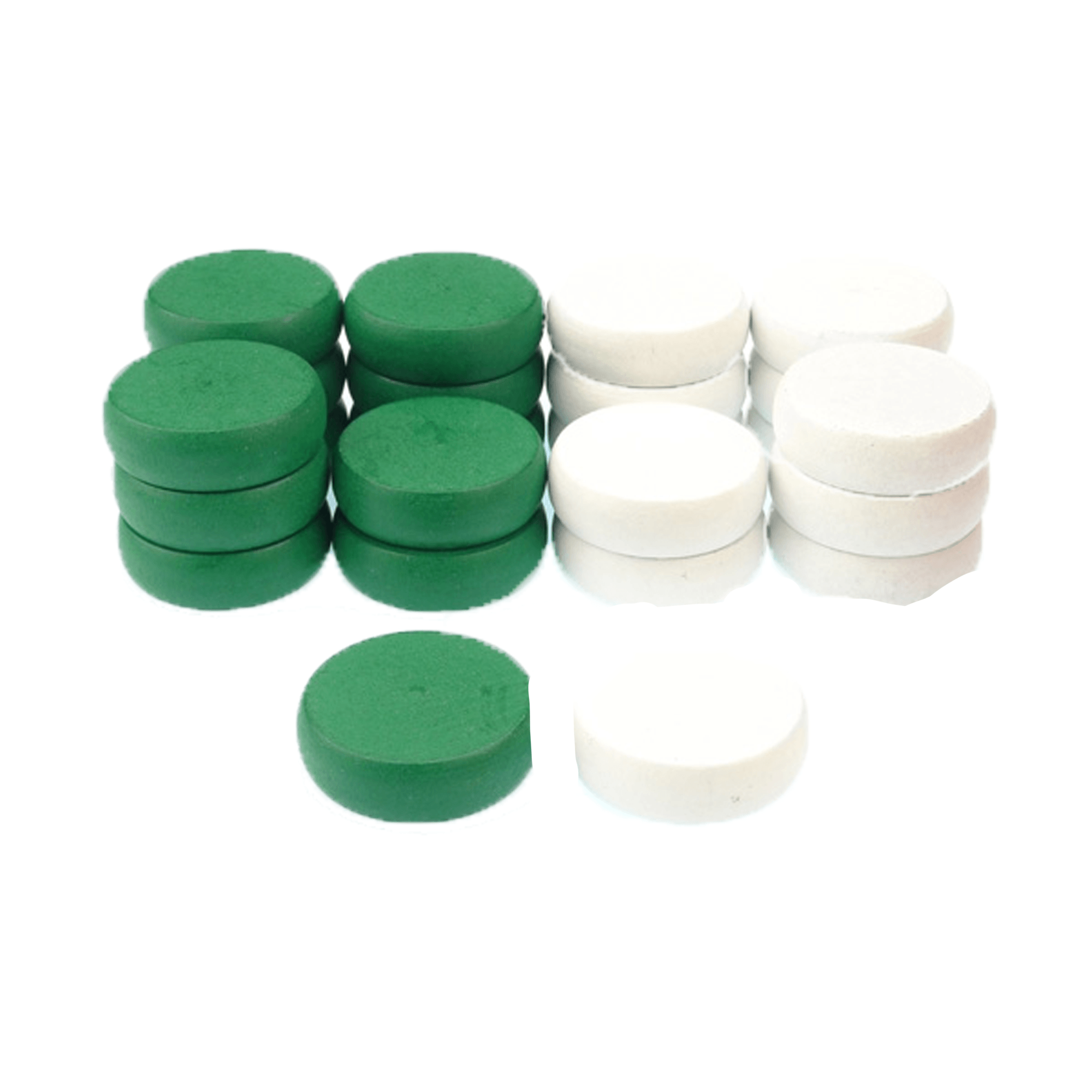 Crokinole Tournament Discs - 13 Green and 13 White - Size 1-1/4" - 24 Needed + 2 Spare Discs - Bag Included - Carrom Alternative