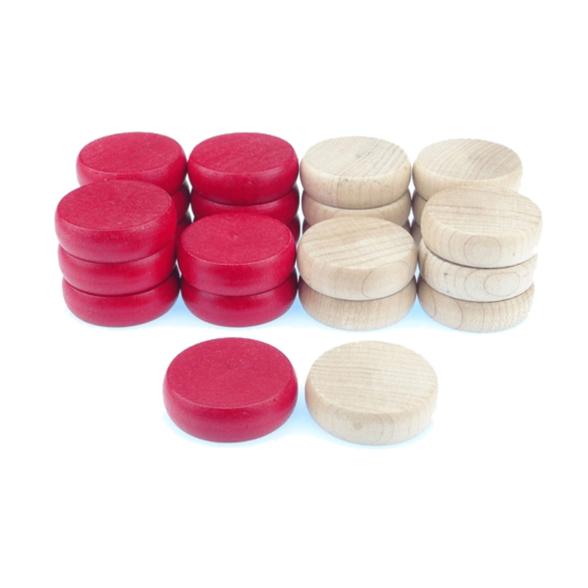 Crokinole Tournament Discs - 13 Red and 13 Wooden - Size 1-1/4" - 24 Needed + 2 Spare Discs - Bag Included - Carrom Alternative