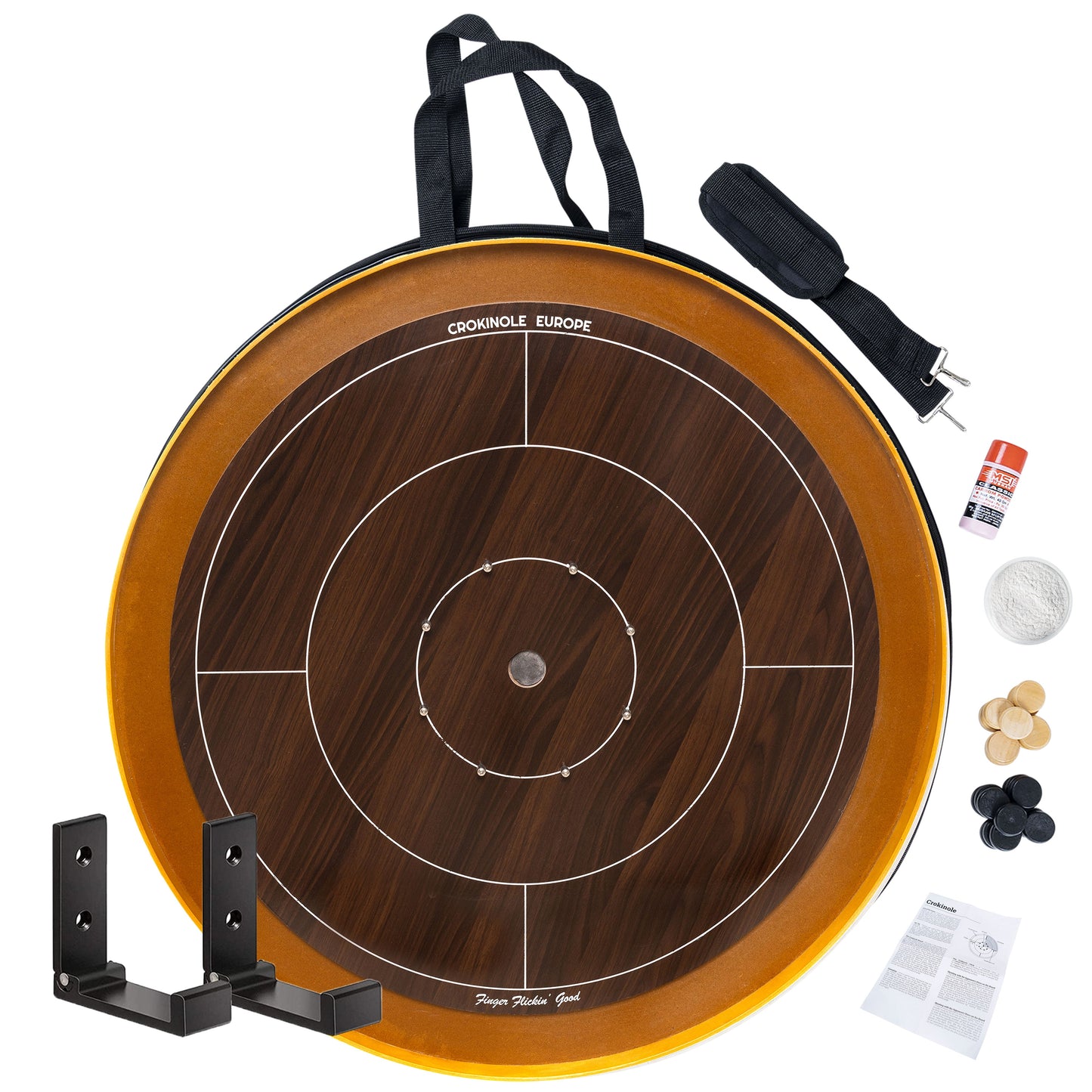 Crokinole Board Game - 'Dark' Tournament Board, Discs, Carrom Powder, Carrying Bag - Official Dimensions - Strategic Game for Young and Old - Buy Crokinole - Crokinole Europe